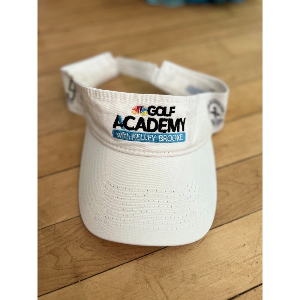 White Golf Visor with Kelley Brooke NBC Embroidery. Adjustable Montauk Downs
